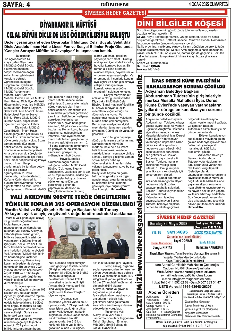 4.01.2025 Tarihli Gazetemiz 