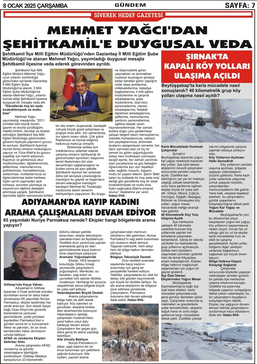 8.01.2025 Tarihli Gazetemiz 