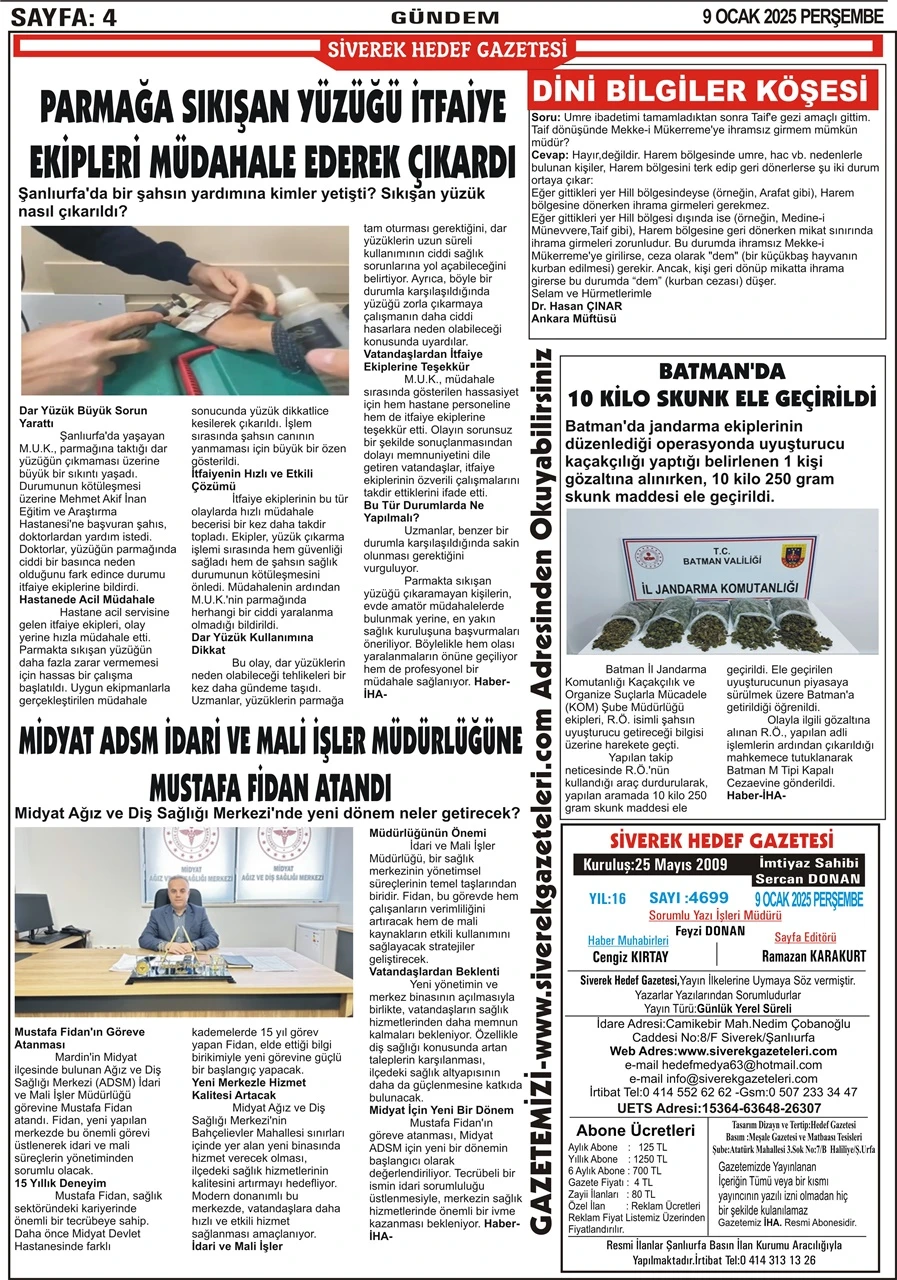 9.01.2025 Tarihli Gazetemiz 