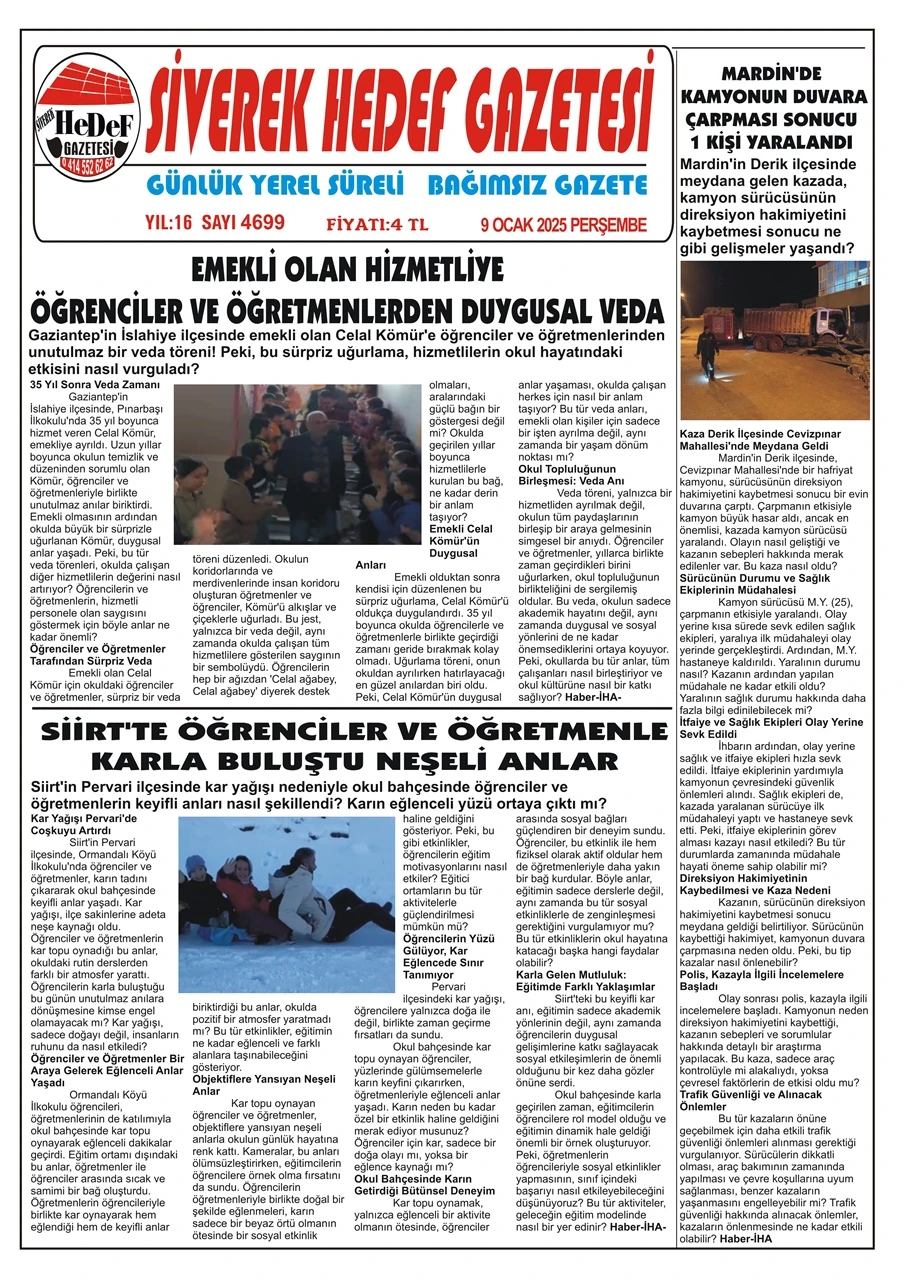 9.01.2025 Tarihli Gazetemiz 