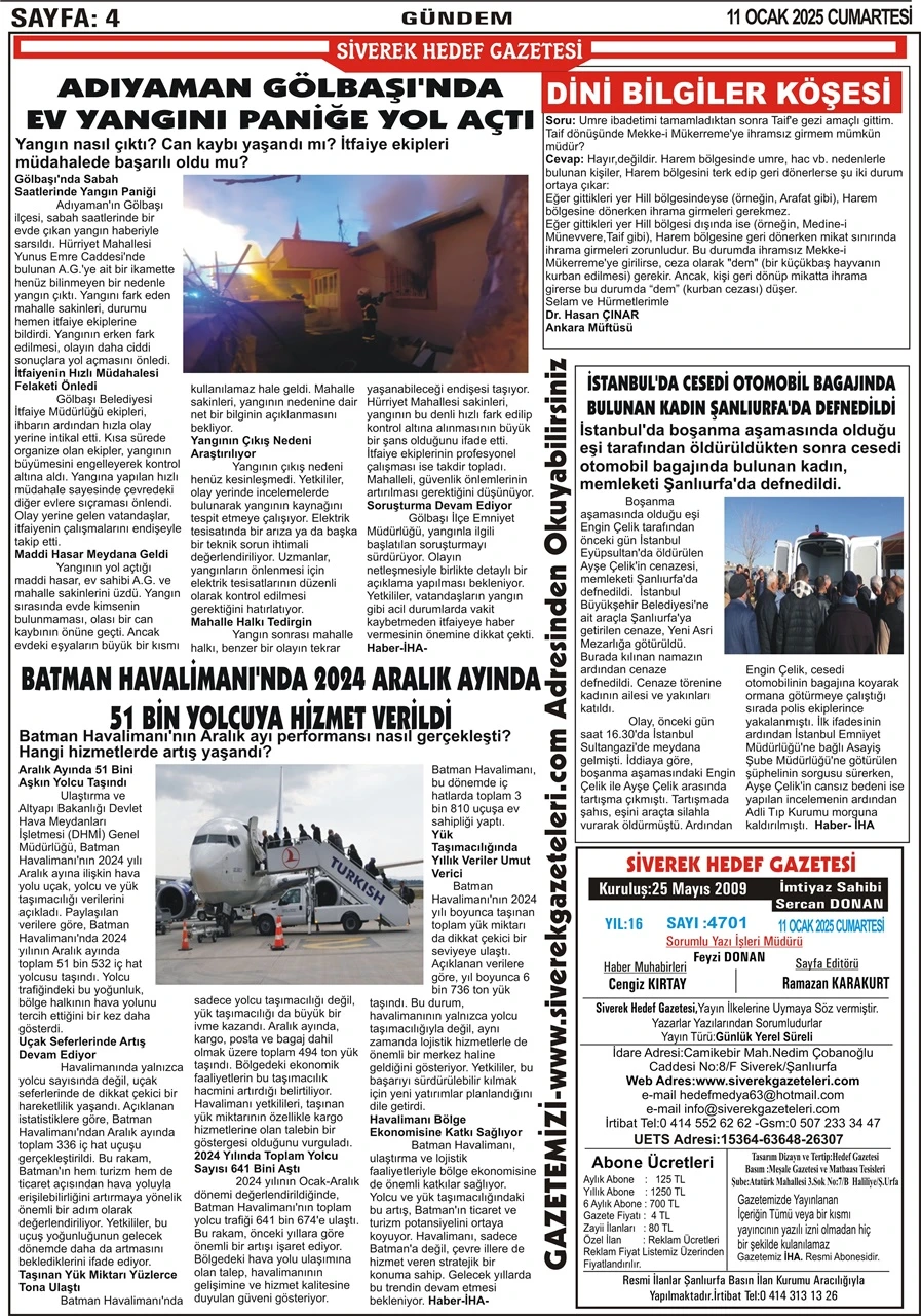 11.01.2025 Tarihli Gazetemiz