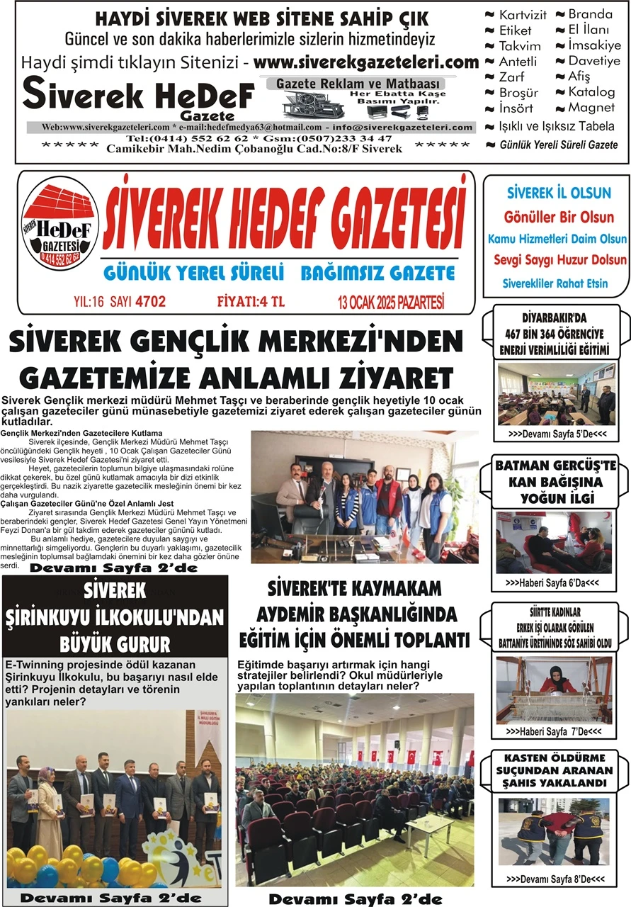 13.01.2025 Tarihli Gazetemiz 