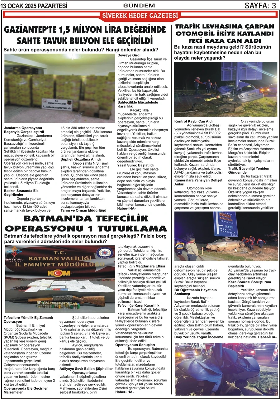 13.01.2025 Tarihli Gazetemiz 