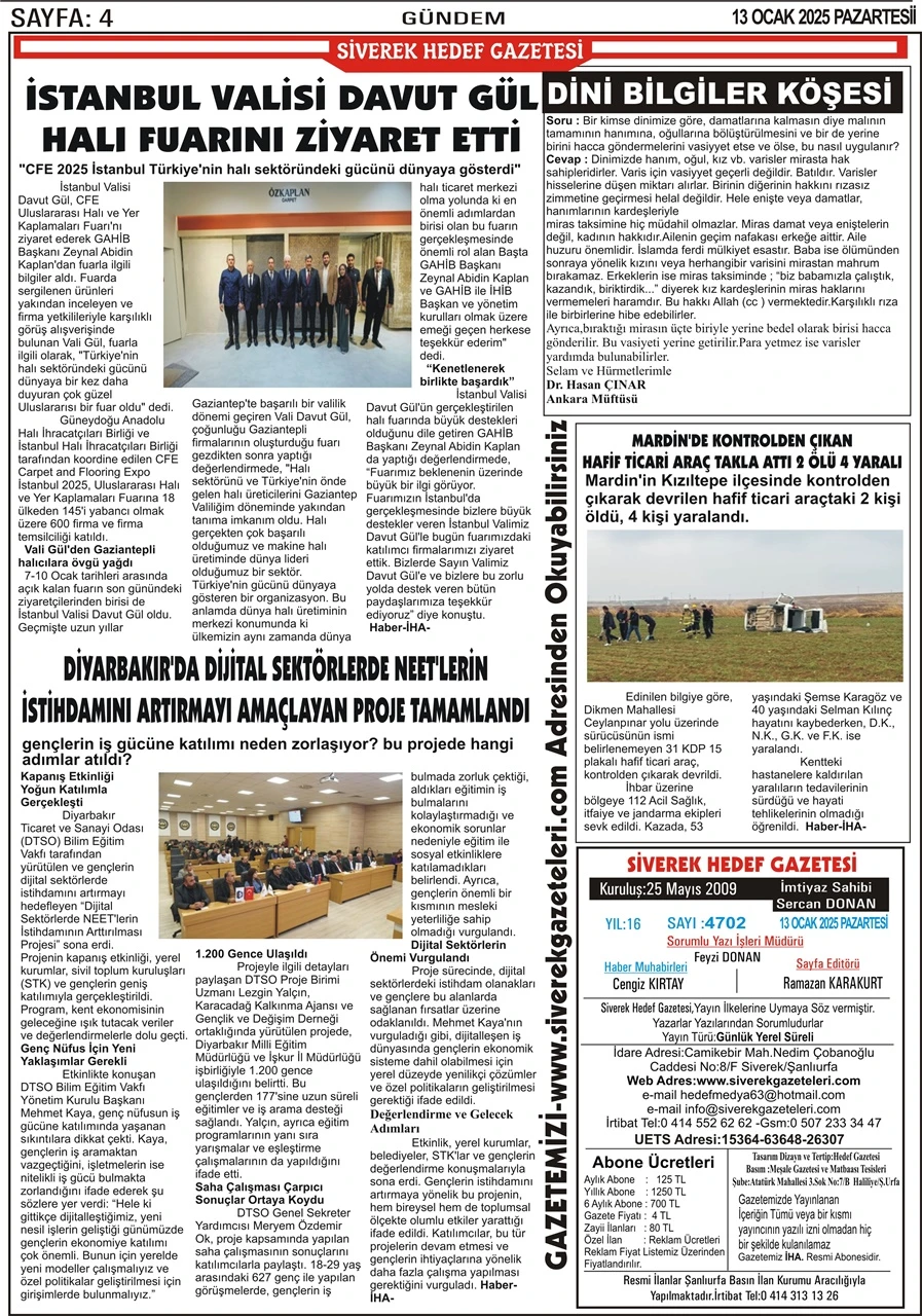 13.01.2025 Tarihli Gazetemiz 