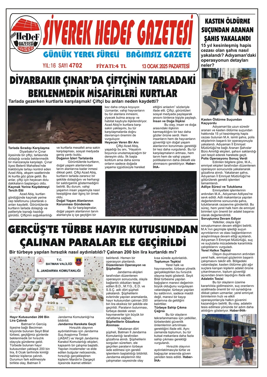 13.01.2025 Tarihli Gazetemiz 