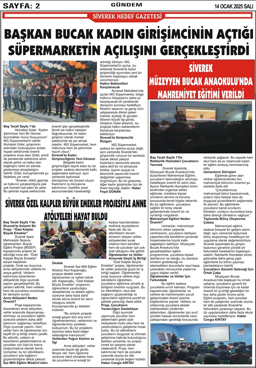 14.01.2025 Tarihli Gazetemiz