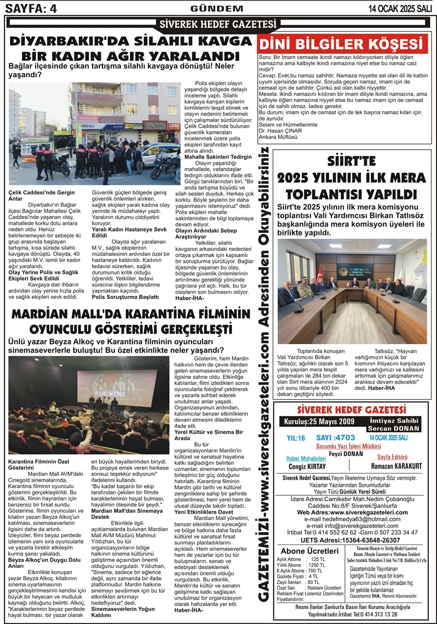 14.01.2025 Tarihli Gazetemiz