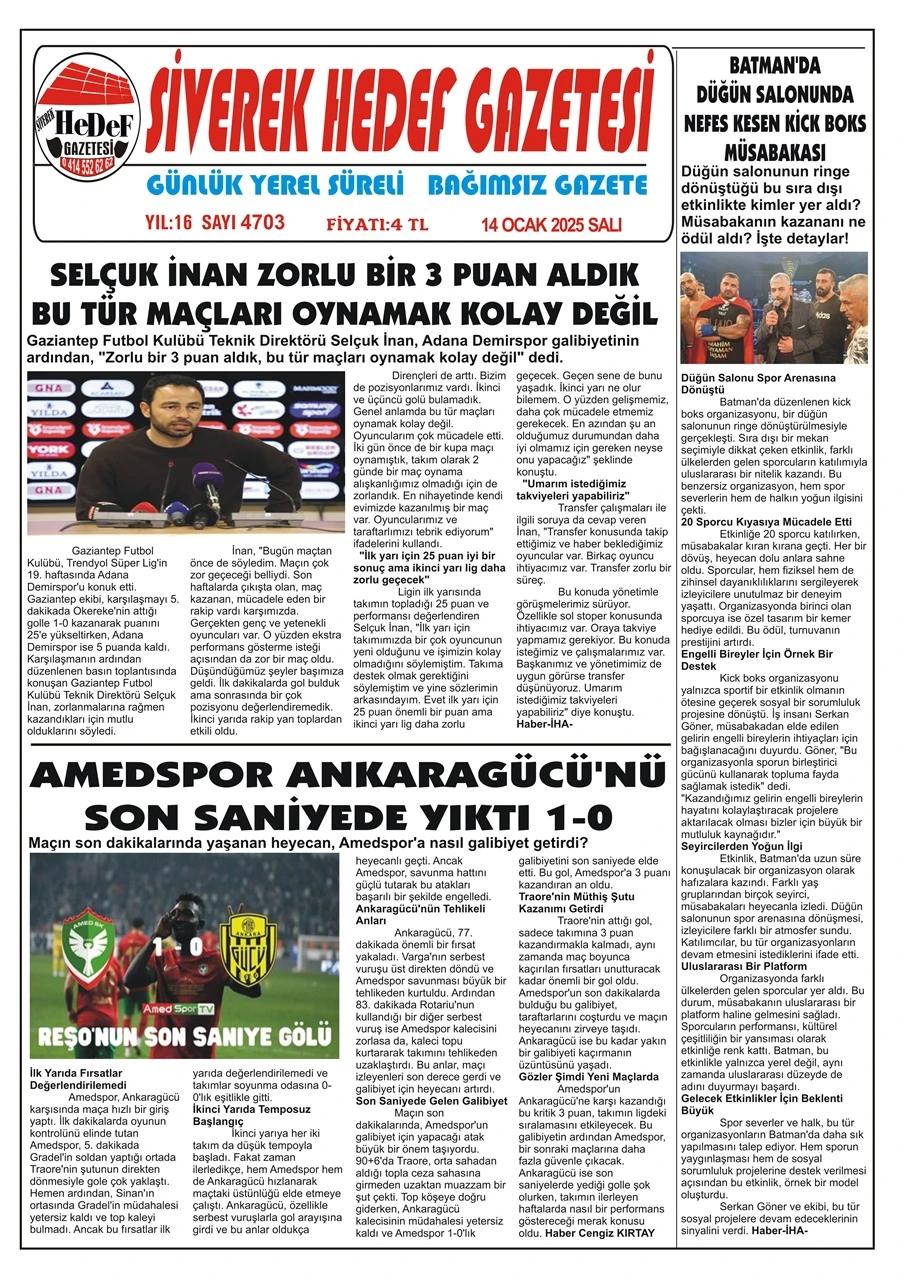 14.01.2025 Tarihli Gazetemiz