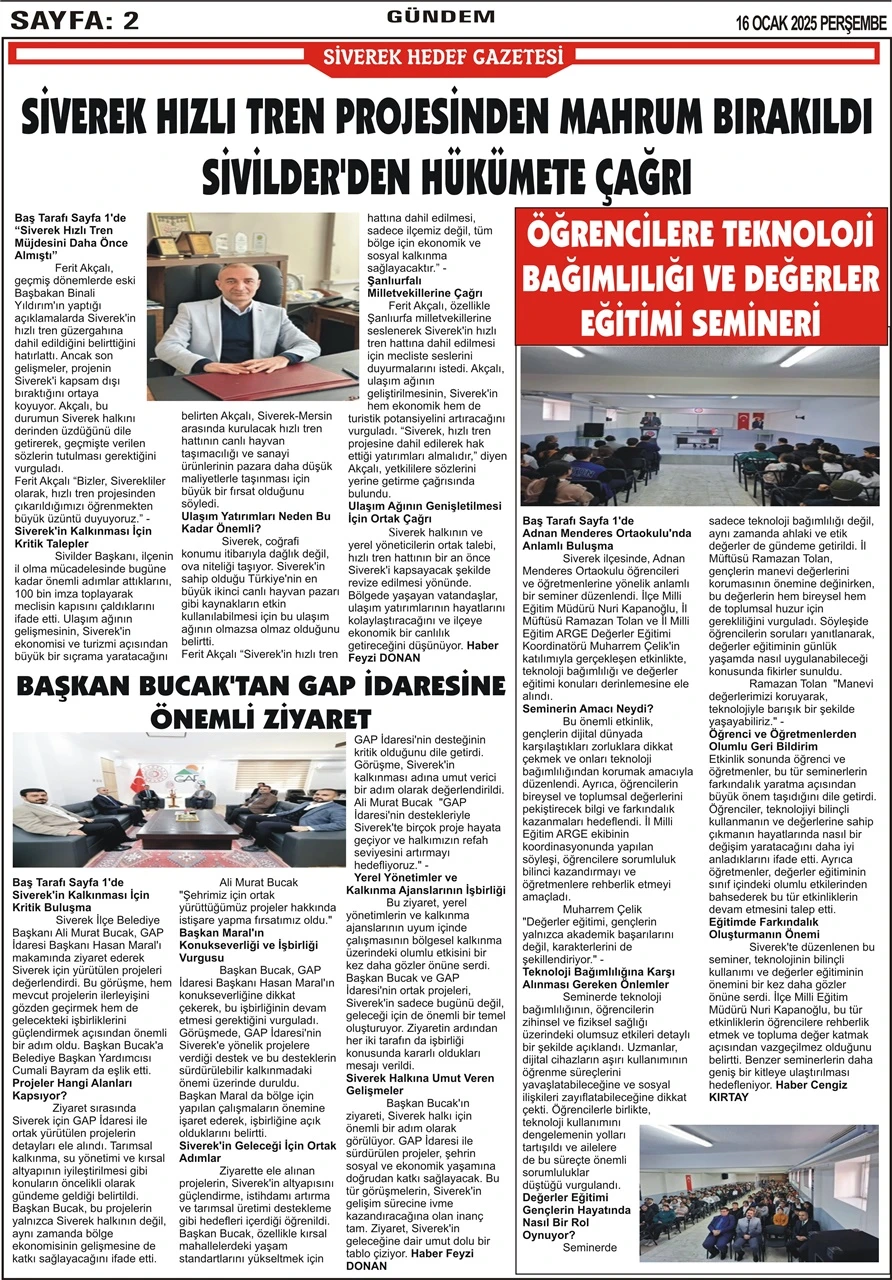 16.01.20025 Tarihli Gazetemiz 