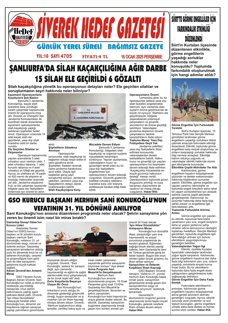 16.01.20025 Tarihli Gazetemiz 