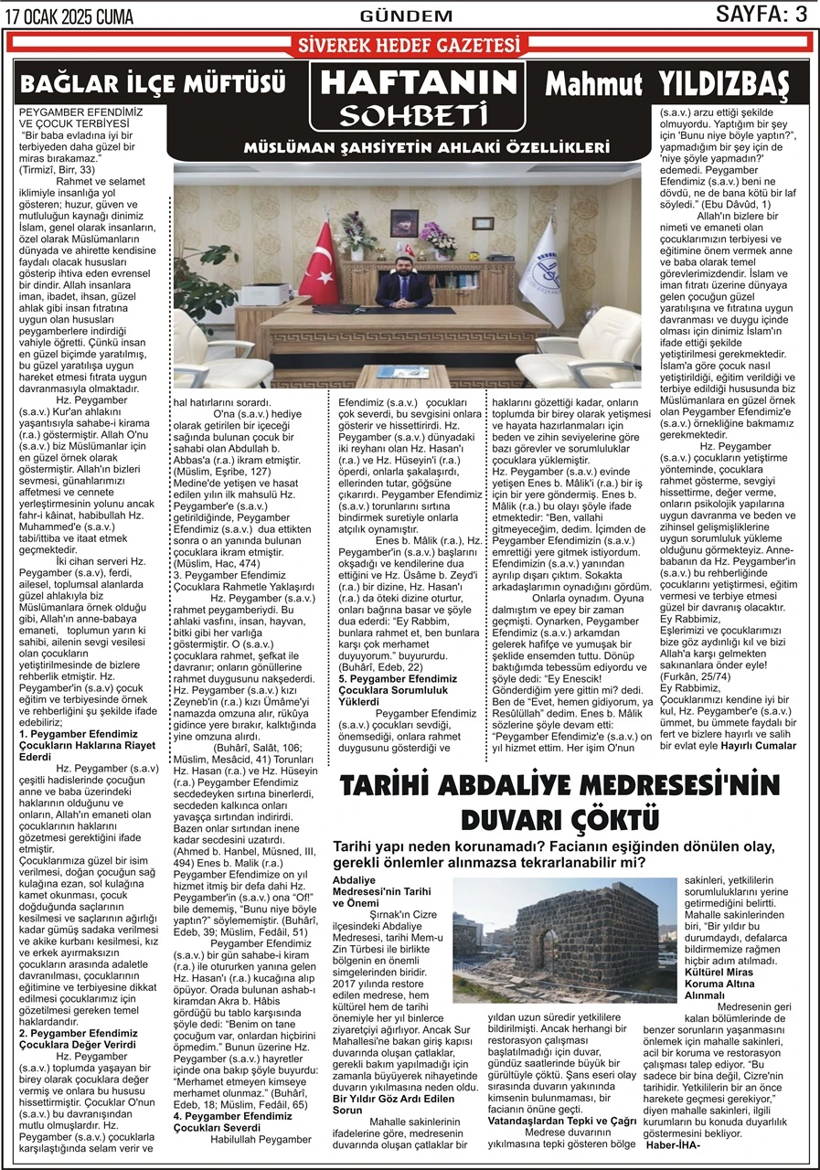 17.01.2025 Tarihli Gazetemiz