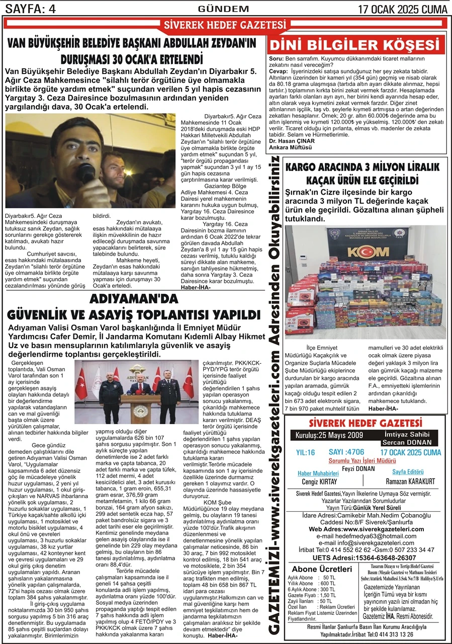 17.01.2025 Tarihli Gazetemiz