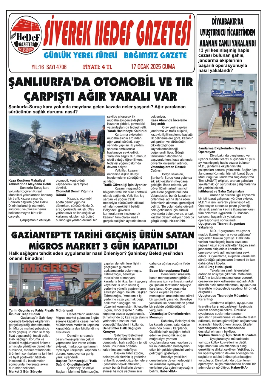 17.01.2025 Tarihli Gazetemiz