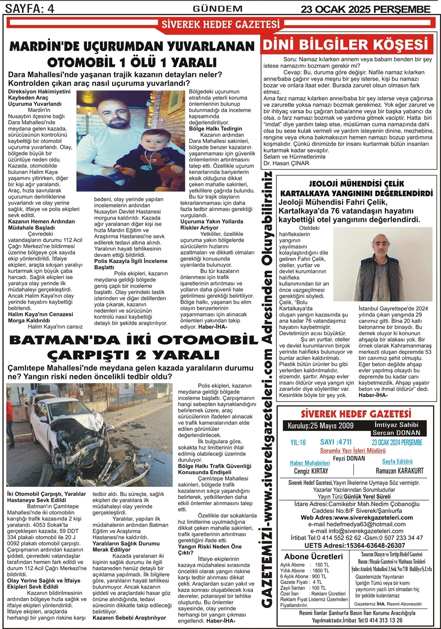 23.001.2025 Tarihli Gazetemiz