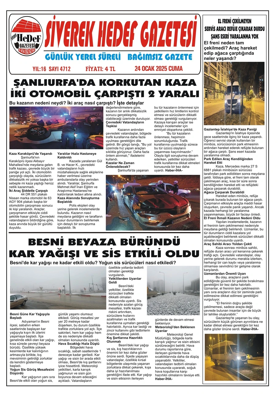 24.01.2025 Tarihli Gazetemiz