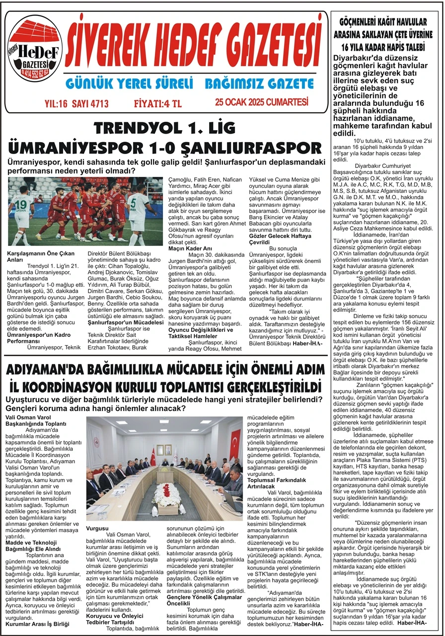 25.01.2025 Tarihli Gazetemiz 