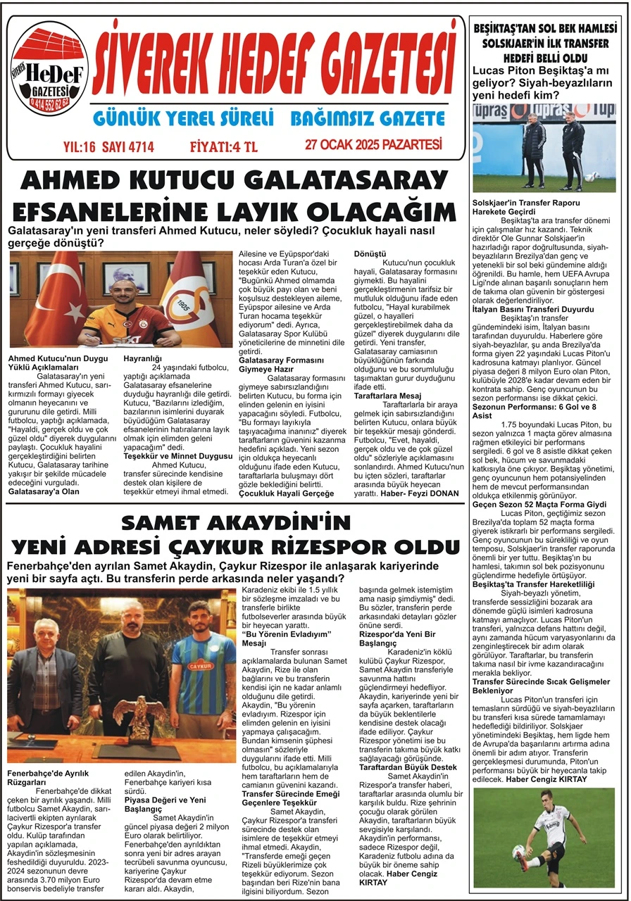 27.01.2025 Tarihli Gazetemiz