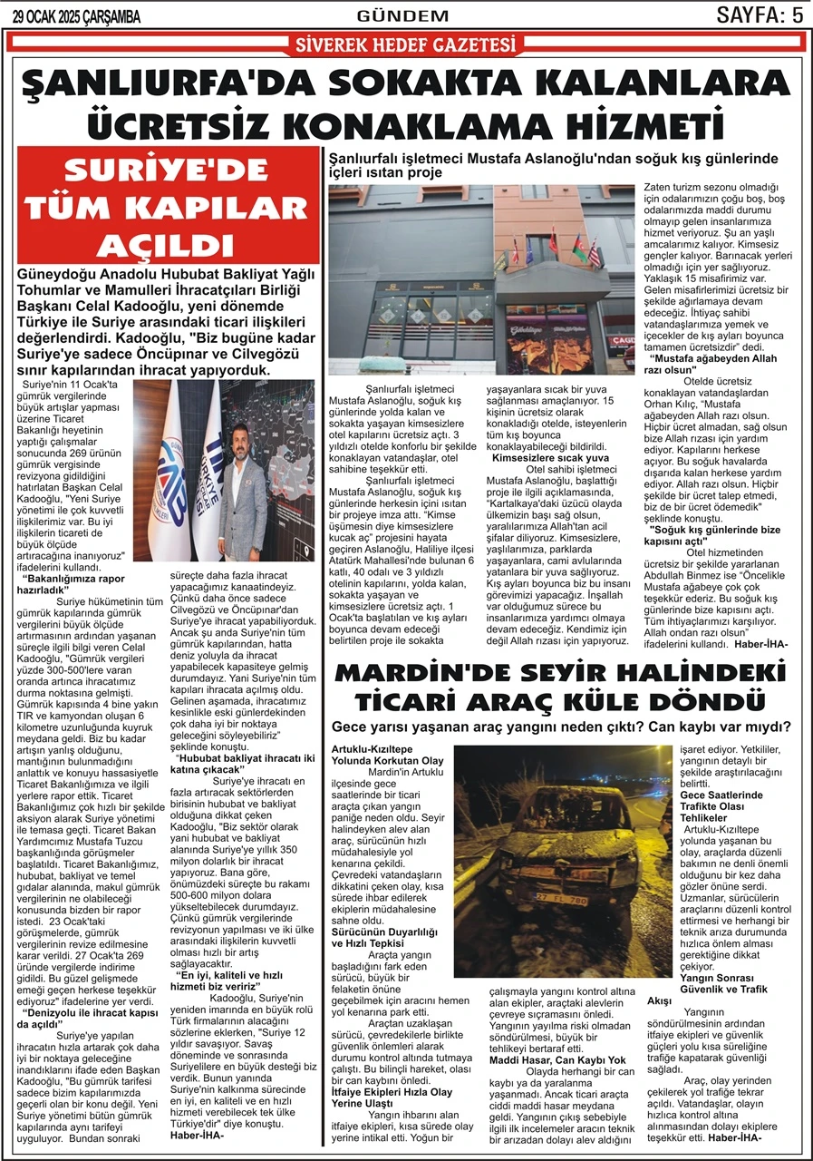 29.01.2025 Tarihli Gazetemiz