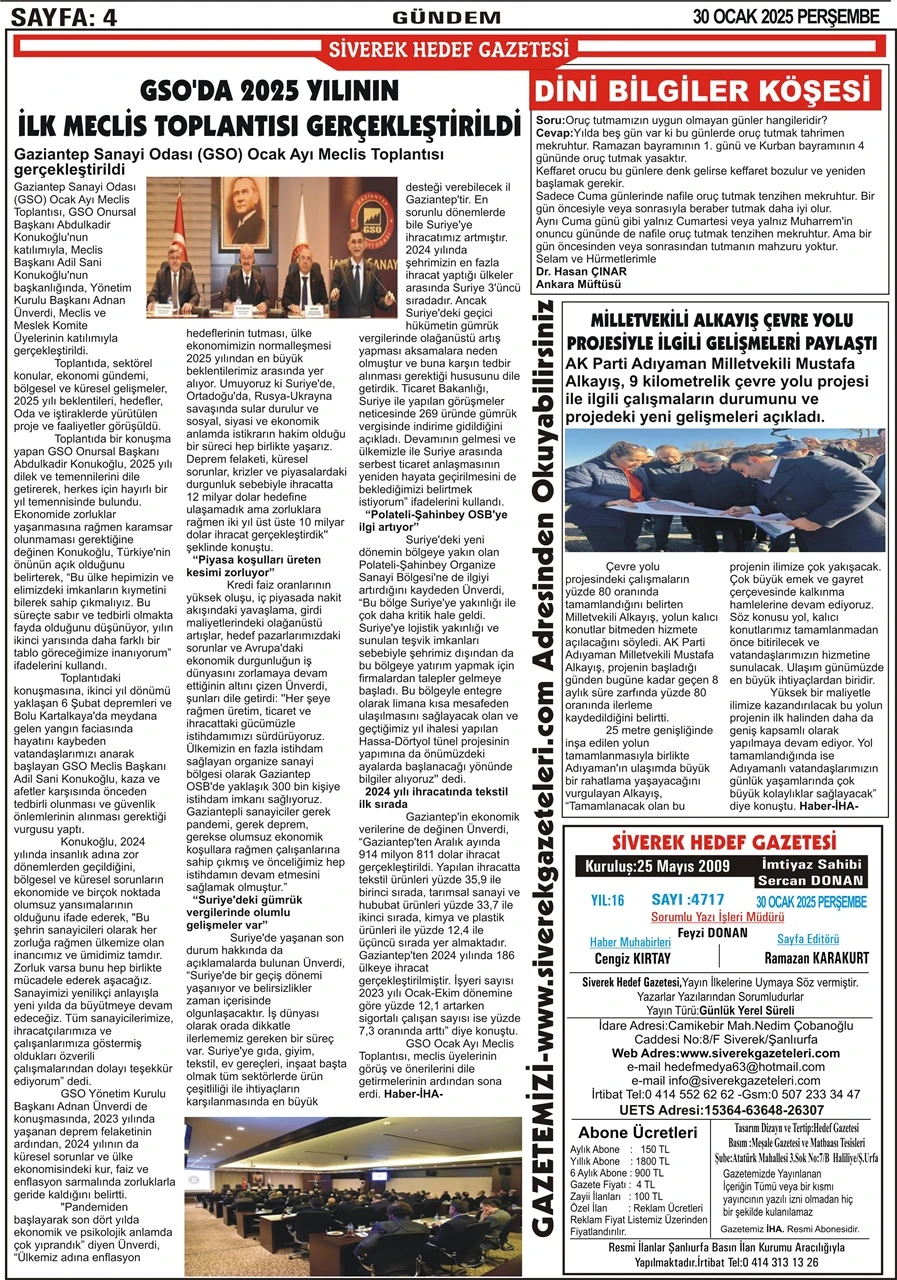 30.01.2025 Tarihli Gazetemiz