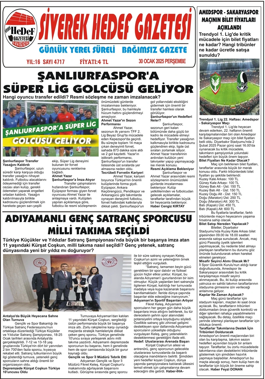 30.01.2025 Tarihli Gazetemiz