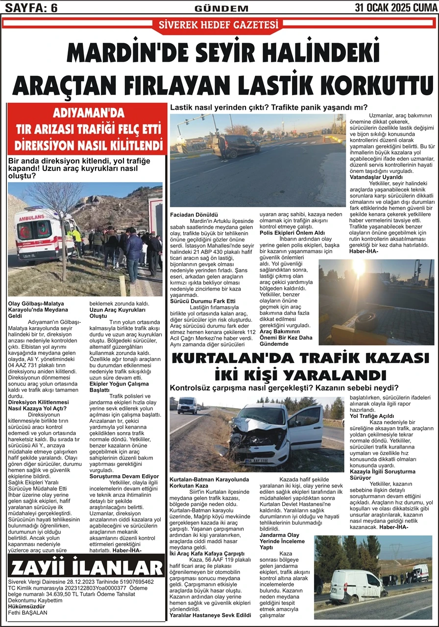 31.01.2025 Tarihli Gazetemiz