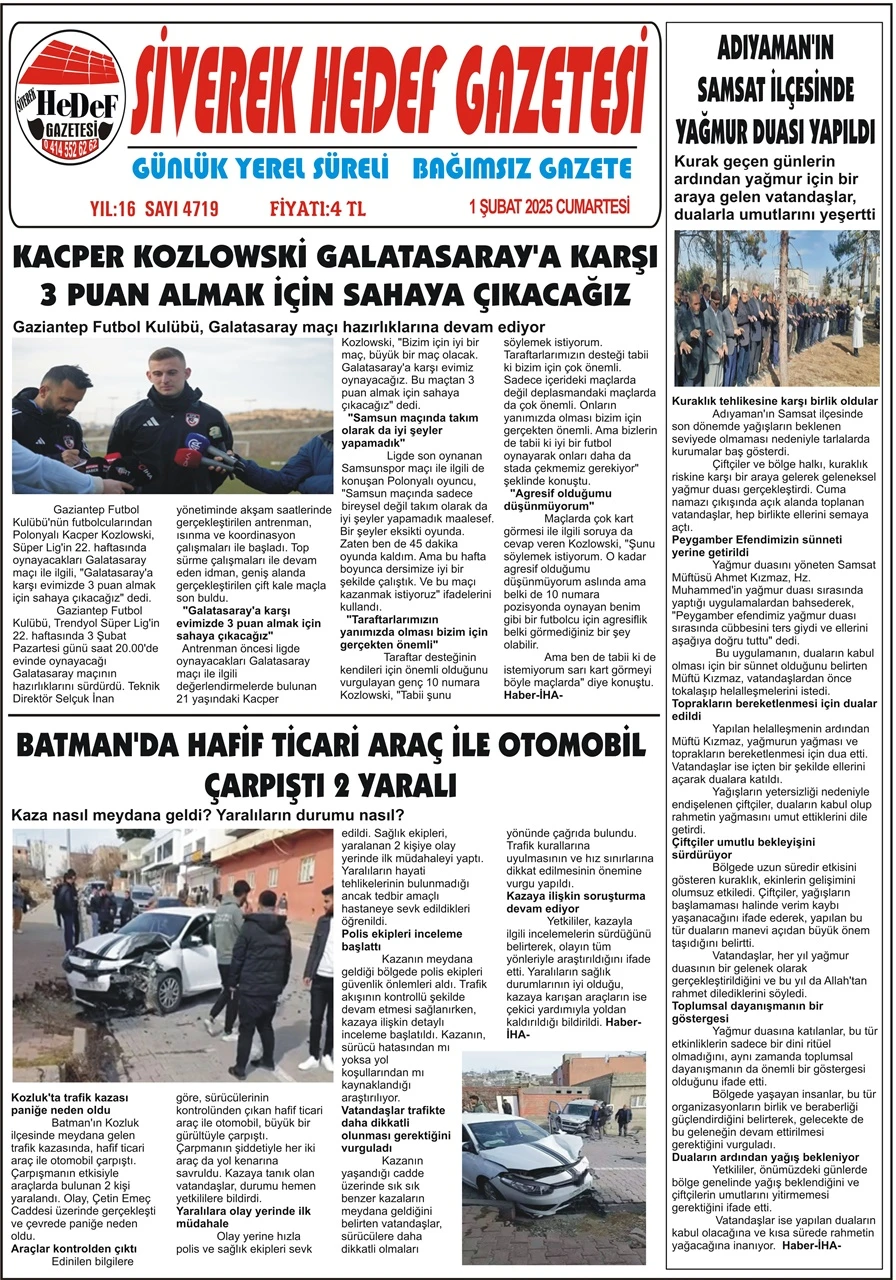 1. 02.2025 Tarihli Gazetemiz