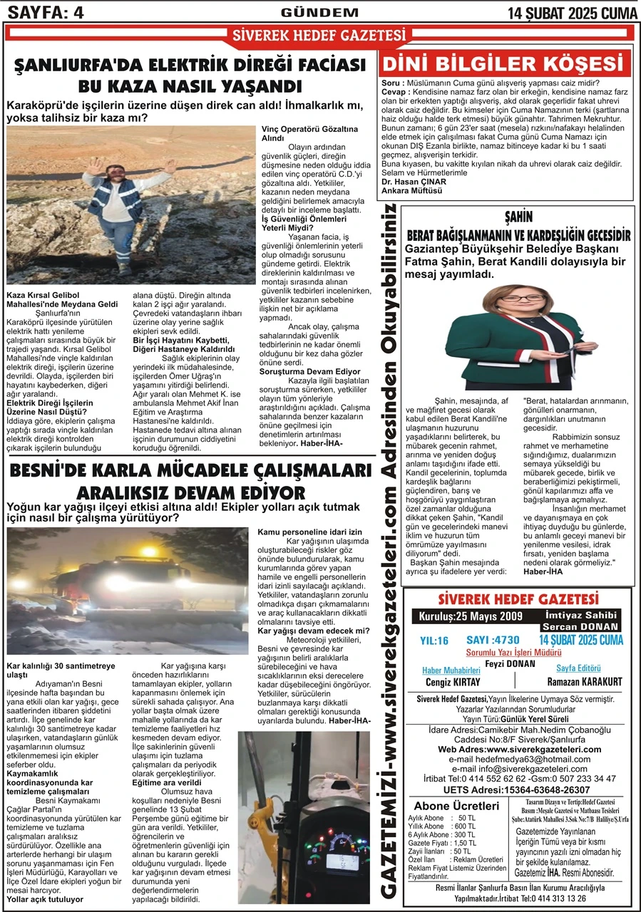 14.02.2025 Tarihli Gazetemiz