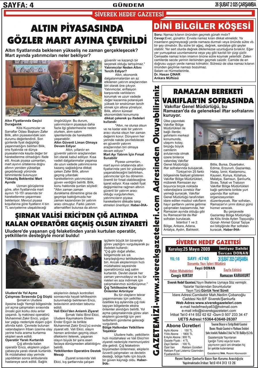 26.02.2025 Tarihli Gazetemiz