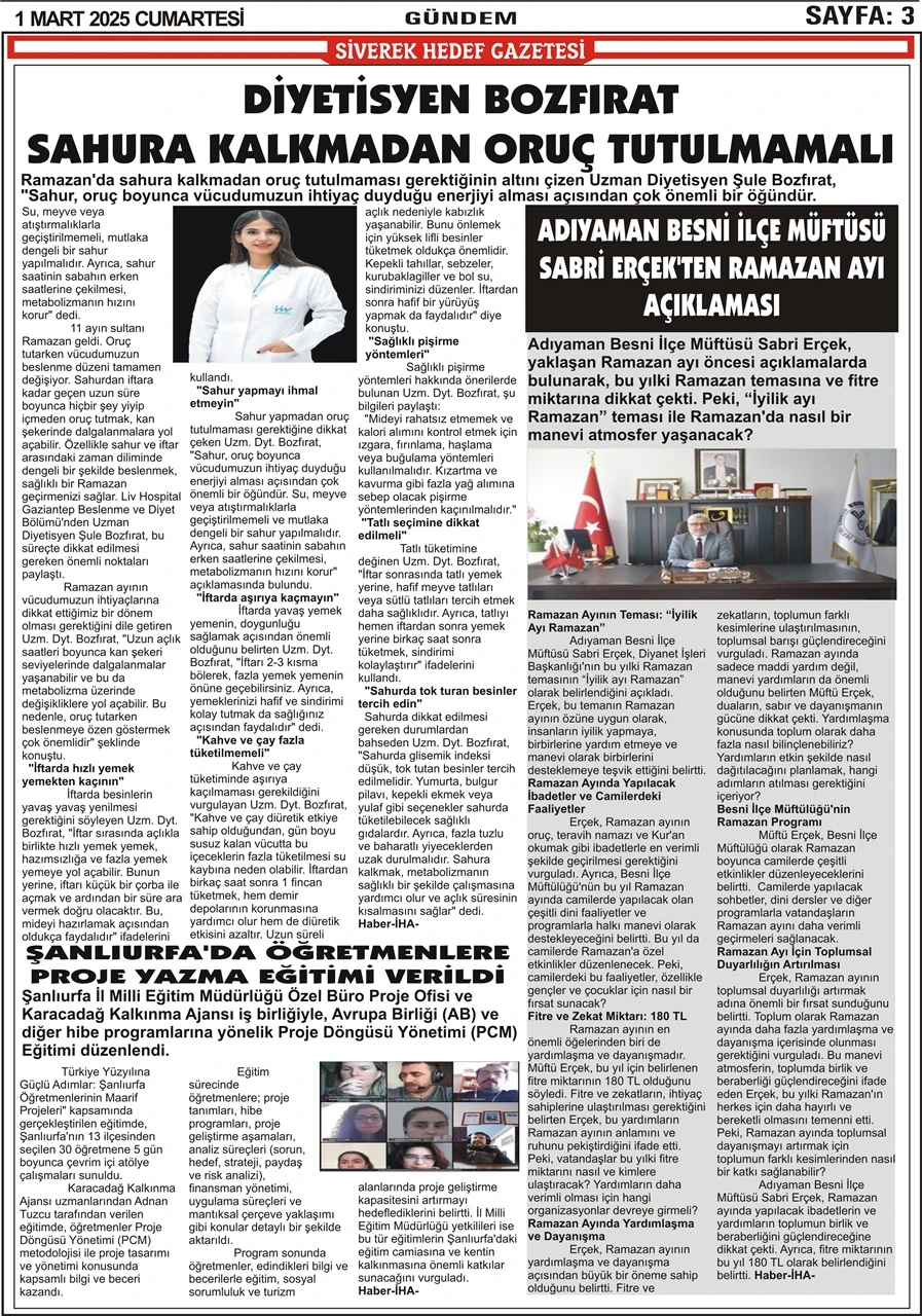 1.03.2025 Tarihli Gazetemiz