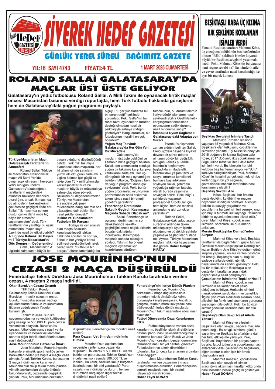 1.03.2025 Tarihli Gazetemiz