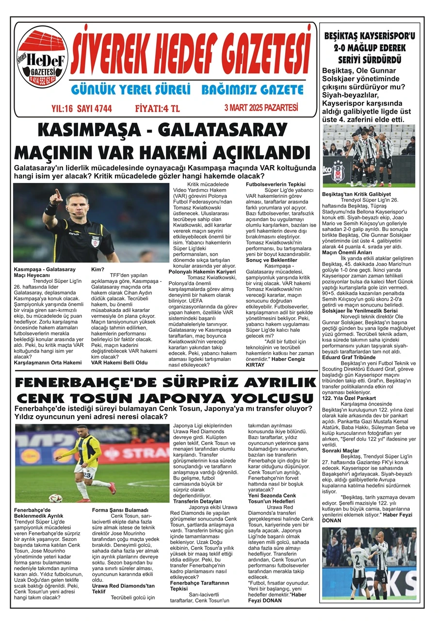 3.03.2025 Tarihli Gazetemiz