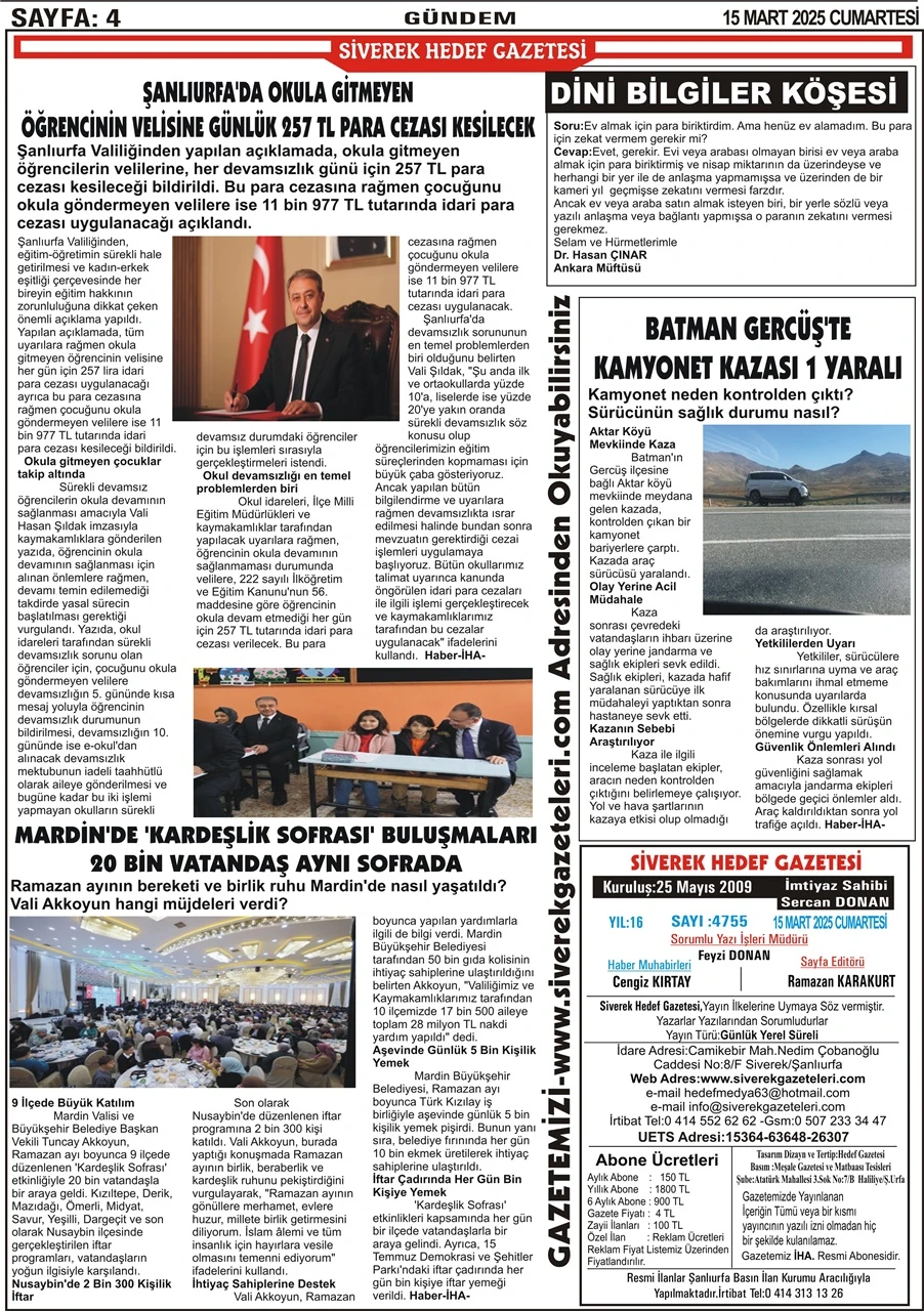 15.03.2025 Tarihli Gazetemiz