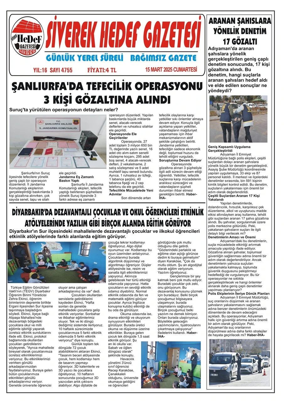 15.03.2025 Tarihli Gazetemiz