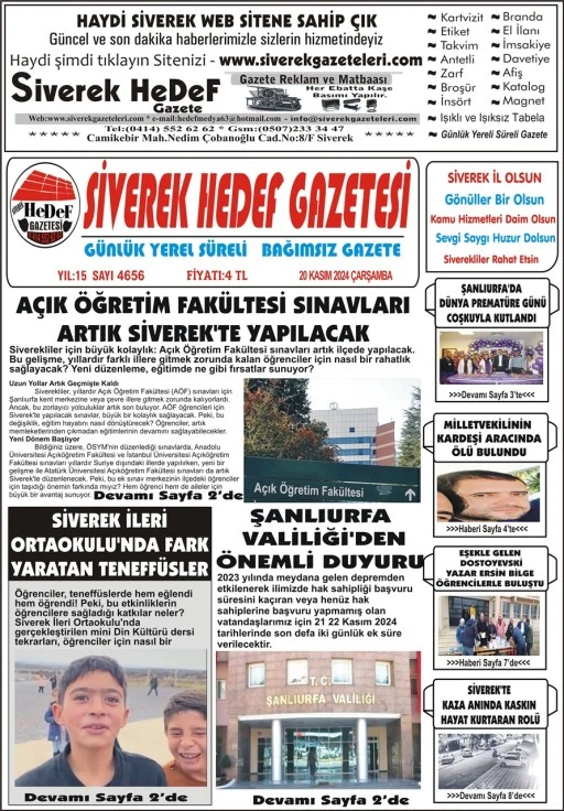 20.11.2024 Tarihli Gazetemiz 