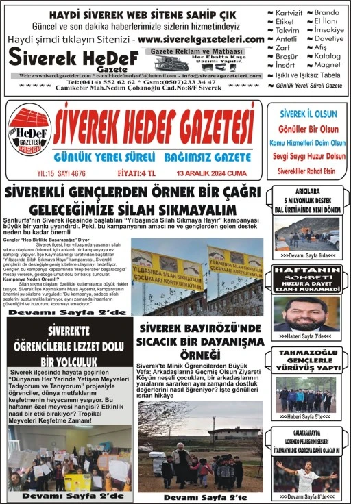 13.12.2024 Tarihli Gazetemiz