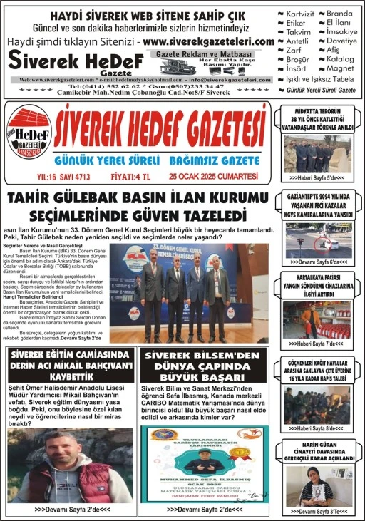 25.01.2025 Tarihli Gazetemiz 