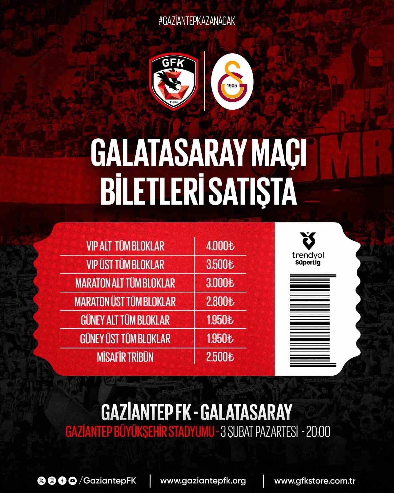  FK ve Galatasaray Maçı Biletleri Satışa Çıktı