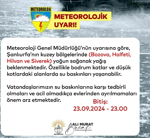 Şanlıurfa ve Siverek için  Meteorolojiden Önemli Uyarı