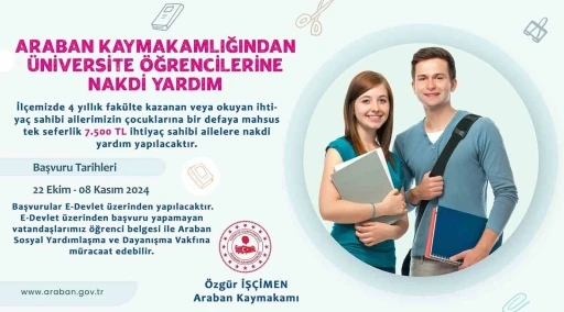 Araban Kaymakamlığı’ndan Üniversite Öğrencilerine 7.500 TL Nakdi Yardım