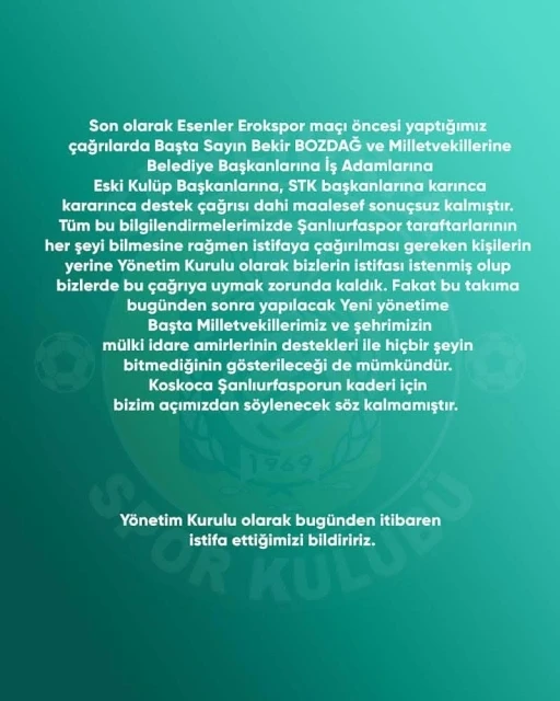 Spor Yönetimi İstifa Etti